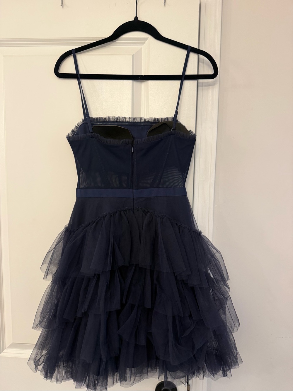 Betsy & Adam Navy Blue Tiered Tulle Mini Dress - Picture 3 of 4